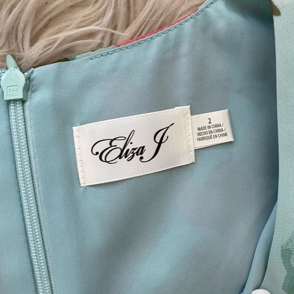 Eliza J Min Blue Pink Floral Sleeveless V-Neck Faux Wrap Front Ruffle Midi Dress - Picture 11 of 13